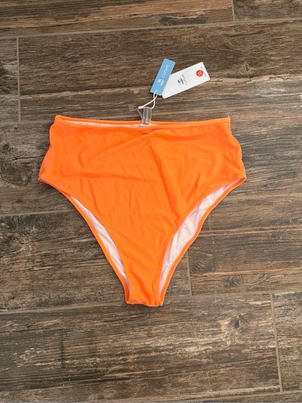 Cupshe Bright Orange High-Waist Bikini Bottoms